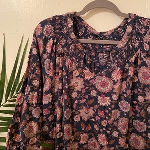 Lucky Brand Navy & Lavender Floral Banded Top